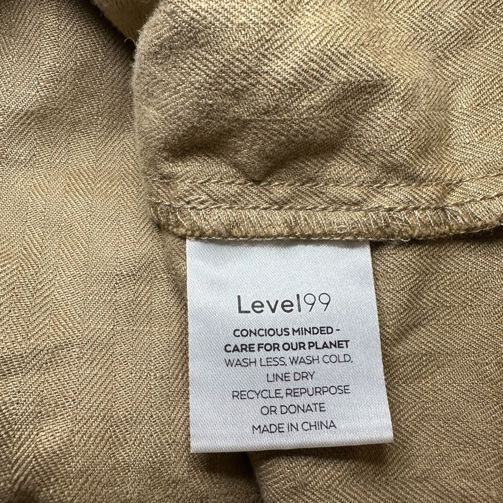 Level 99 Linen Blend Tan Button Down Utility Shirt - Picture 9 of 10